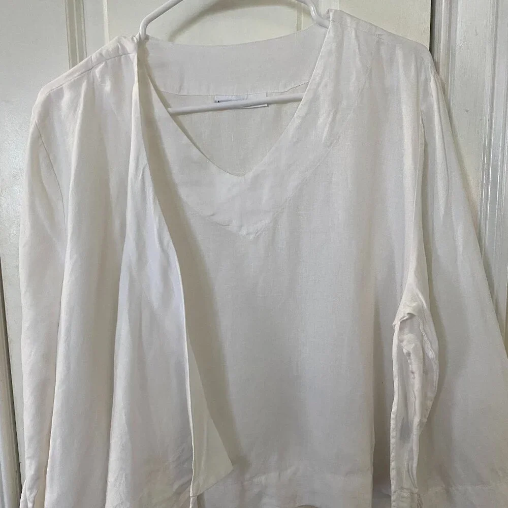 bryn Walker White Wrap-Style Linen Blend Blouse - Picture 2 of 8